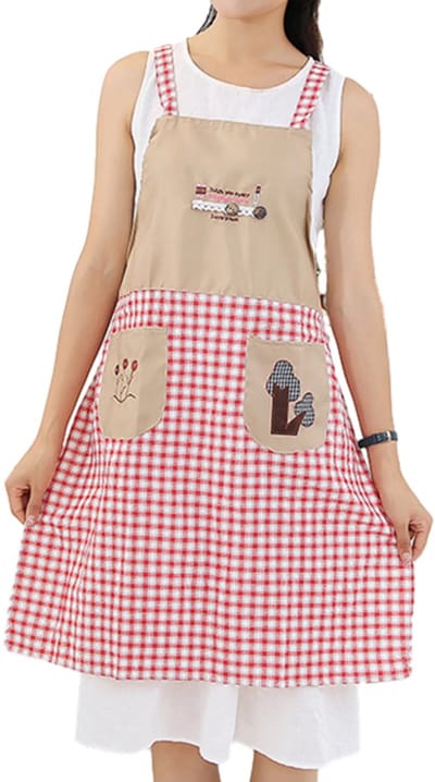 Keukenschort geschikt voor zakken, katoen-linnenmix, unisex (rood)