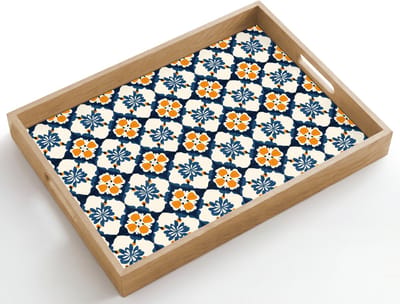 Dienblad hout 50x35 cm - Schootdienblad - Klassiek - Geometrisch - Blauw - Borrelplank rechthoek - Plateau dienbladen