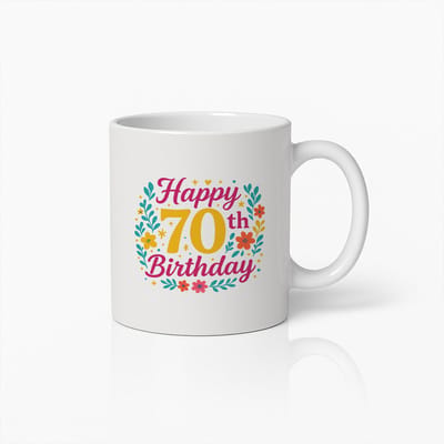 Gelukkige 70ste Verjaardag Beker 330ml – Kleurrijk Bloemenontwerp – Perfect Cadeau voor 70 Jarigen