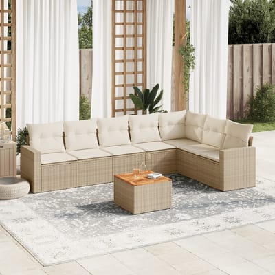 vidaXL - 8-delige - Loungeset - met - kussens - poly - rattan - beige