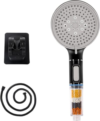 Waterbesparende Douchkop met Slang, 4-Lagen Filtratie en Extra Stenen, 5-Fasen Wateruitgang voor Hard Water