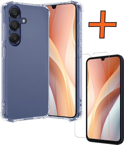 Hoes - Met Screenprotector - Geschikt voor Samsung Galaxy A15 - Sterk & Shockproof - Siliconen Case - Back Cover - Telefoon Hoes - Shock Proof - Transparant