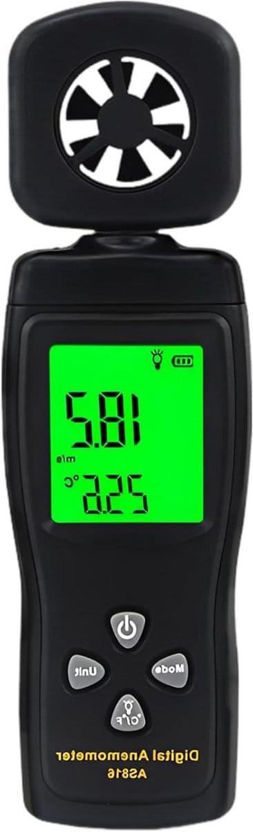 Digitale Anemometer - Windsnelheidsmeter Luchtsnelheid - Luchtstroom Meten - Metalen Schoepen 6 Bladen - 162 mm - Zwart