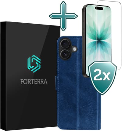 Hoesje Met 2x Screenprotector - Geschikt voor Apple iPhone 17 - Luxe Pasjeshouder - Flip Case - Bookcase Portemonee - Kunstleer Book Case - Flipcase Hoes - Book Cover - Walletcase - Portemonneehoes - Donkerblauw