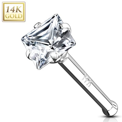 Piercing 14kt vierkant steen 0.8x6x2 - wit goud - LMPiercings