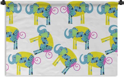 Wandkleed - Wanddoek - Olifant - Geel - Ornament - Patronen - 90x60 cm - Wandtapijt