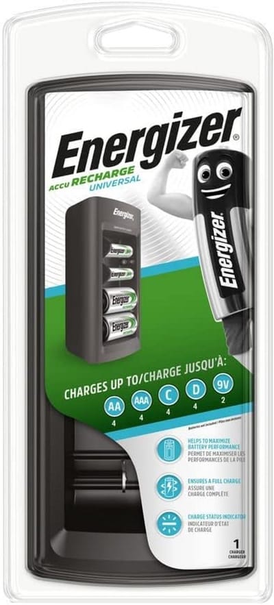 Universele Batterijoplader voor AA, Micro, E-Block (9V), C en D Batterijen