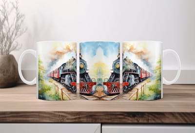 Auqarel koffiemok Treinen 1
