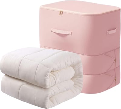 Dekbed Opbergtas - Beddengoed Organizer - Ruimtebesparend Opbergen - Zelfcompressie Satijn - 52x42x56cm - roze