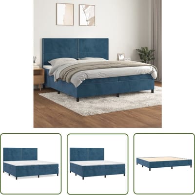 vidaXL - Boxspring - met - matras - fluweel - donkerblauw - 200x200 - cm