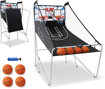 COSTWAY 8-in-1 basketbalautomaat, elektrische basketbalstandaard, inklapbaar, schietmachine met 4 ballen, luchtpomp en 8 speelmodi, Arcade basketbalwedstrijden voor kinderen, voor 2 spelers