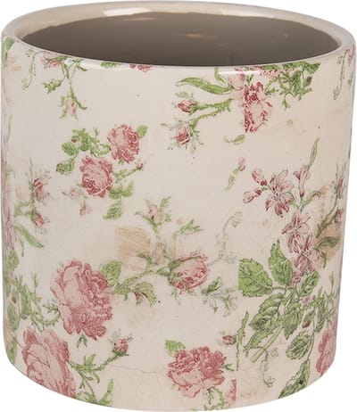 Keramiek Bloempot voor Binnen – Roze Bloemen – Rustieke Pot – Ø 17 cm – Bloemenmotief