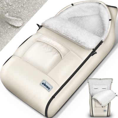 KIDUKU Wintervoetenzak voor kinderwagen buggy - Babyvoetenzak wasbaar | Voetenzak babyschaal met ritssluiting & tas, beige, 50x95x30 cm (Paquete de 1)