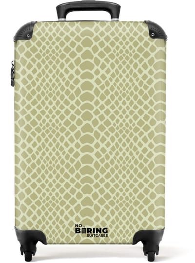 NoBoringSuitcases.com - Koffer - Beige slangenhuidmotief met symmetrisch patroon - Past binnen 55x40x20 cm en 55x35x25 cm - Trolley handbagage - Valiezen met wieltjes volwassenen - Reiskoffer op wielen - Rolkoffer lichtgewicht