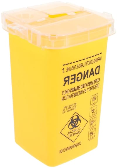 1 Litre Afvalcontainer voor scherpe voorwerpen met gesplitste deksel en vergrendelmechanisme, ideaal voor thuisgebruik en veilig afvalbeheer