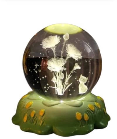 8CM Kristallen Bol – Gesneden Roos & Anjer Bloem – Kerst Cadeau Decoratie – Warme Kleine Nachtlamp Voor Thuis – Sfeervolle Ornamenten – Verjaardagscadeau