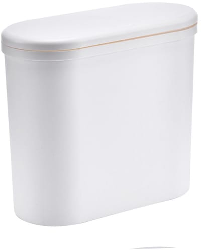Dailygoods- Afvalemmer Smal - Badkamerafvalemmer met Deksel - Kunststof - 16,5 x 35 cm - Drukfunctie - Slijtvast - Elegant Wit - Prullenbak