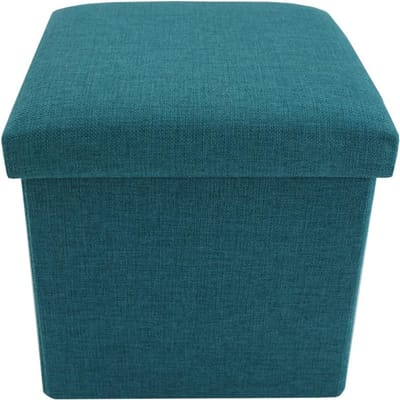 Opklapbare Poef - Voetenbank Kubus - Extra Zitplaats - Met Opbergruimte - 31 x 31 x 29 cm - Turquoise Blauw
