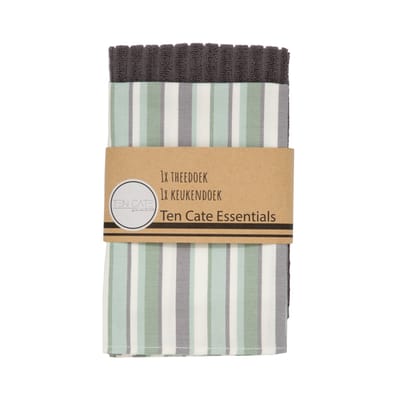 Ten Cate Theedoeken en Keukendoeken Set - Theedoeken en Handdoeken Set - Keukenset Theedoeken en Keukendoek - Keukendoek - Theedoek - 1x Keukendoek 50x50 cm - 1x Theedoek 60x65 cm - Katoen - Grijs en Groen