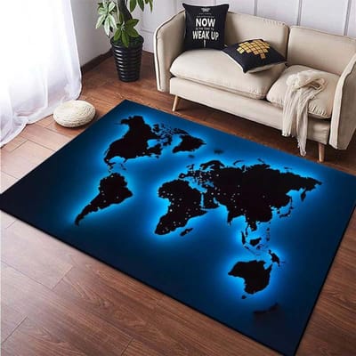 Gloeiende Wereldkaart Zwarte Vloermat Moderne Stijl Woonkamerkleed met Nachtlicht Effect Continentenpatroon Woondecoratie 40X60CM