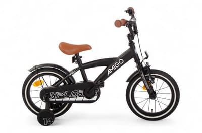 AMIGO Explorer Jongensfiets 14 Inch - Kinderfiets voor 3 tot 5 Jaar - 95-110 cm - Terugtraprem - Zwart/Wit