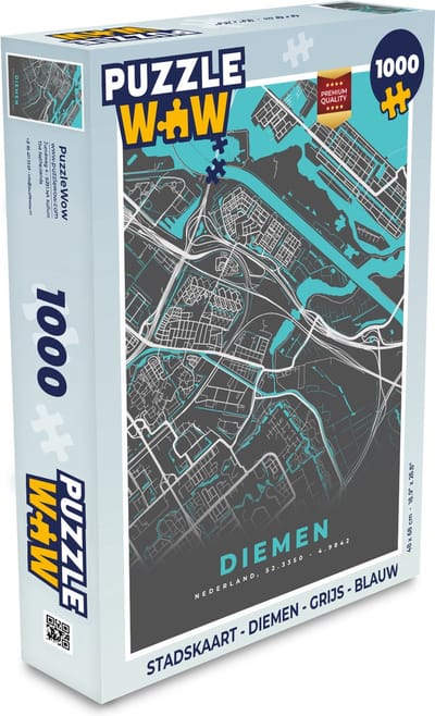 Puzzel Stadskaart - Diemen - Grijs - Blauw - Legpuzzel - Puzzel 1000 stukjes volwassenen - Plattegrond