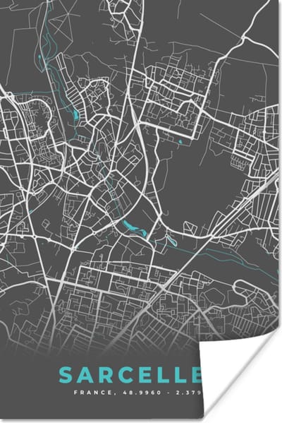 Poster Sarcelles - Frankrijk - Plattegrond - Kaart - Stadskaart - 120x180 cm XXL