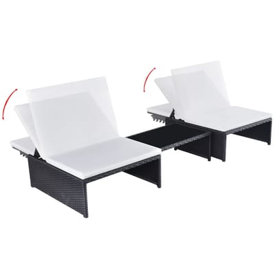 vidaXL - Tuinstoelen - 2 - st - verstelbaar - met - tafel - poly - rattan - zwart
