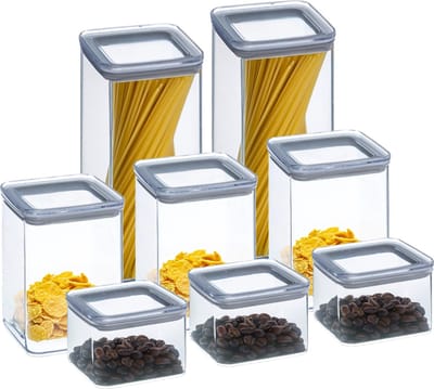 5Five Voorraadpotten set 8x - keuken/voedsel - kunststof - 500/1000/1500 ml - luchtdicht deksel
