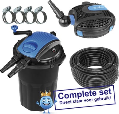 Aquaking Drukfilter Pf² 60 NG Vijverfilter Complete Set Incl. Vijverpomp, Waterslang & RVS Slangklemmen - UV Lamp - Vijverpomp - Vijverfilter - UV Lamp Vijver - Vijverpomp voor in Vijver