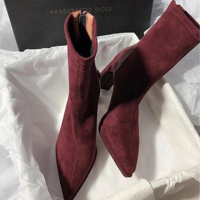 Dames Hoge Hak Laarzen Sexy Puntige Neus Hoge Hak Laarzen Mode Suède Slank Passend Halverwege de Kuit Laarzen Klassieke Dames Chelsea Laars 38 black