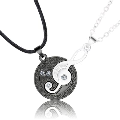 Bixorp Friends BFF Ketting voor 2 Muzieknoot - Zwart & Zilverkleurig - Best Friends Ketting Vriendschap Cadeau voor Twee