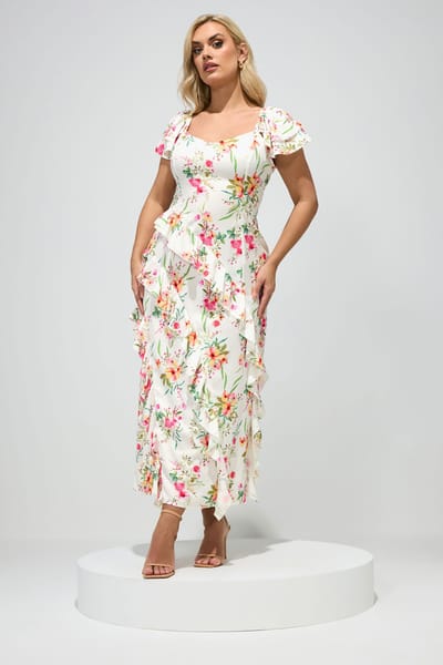 Yours London Witte Jurk Met Bloemenprint En Hartvormige Halslijn Size 42