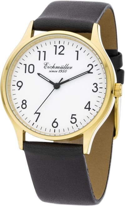 Eichmüller Klassiek Herenhorloge - Goud Edelstaal - Bruine Horlogeband - Witte Wijzerplaat - Quartz Uurwerk - 38 mm