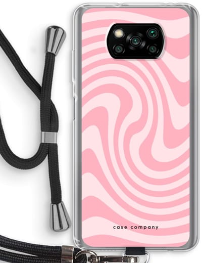 Case Company® - Hoesje met koord geschikt voor Poco X3 Pro hoesje met Koord - Swirl Roos - Telefoonhoesje met Zwart Koord - Bescherming aan alle Kanten en Over de Schermrand