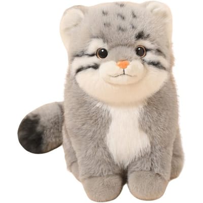 Poupée Manul Accroupie Grise Peluche Jouet Animal Sauvage Rempli Rayé Tacheté Peluche Moelleuse Compagnon Apaisant Cadeau 18cm beige