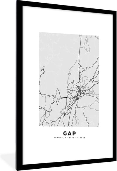 Fotolijst incl. Poster - Plattegrond – Kaart – Stadskaart – Frankrijk - Gap - 60x90 cm - Posterlijst