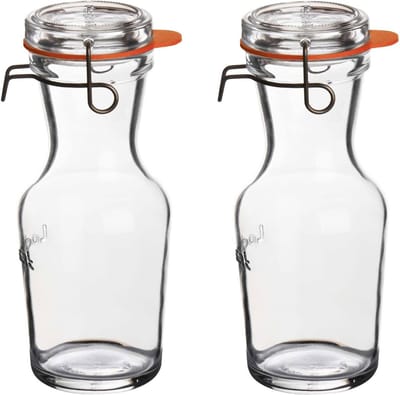 Glazen water karaffen met beugelsluiting dop - 2x - 500 ml - Sapkan/waterkan/schenkkan - Weckflessen/Weckfles