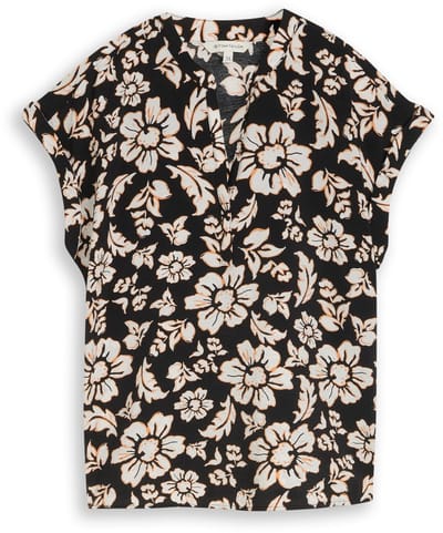 Tom Tailor - Losvallende blouse met V-hals - Maat 36 - black big flower design