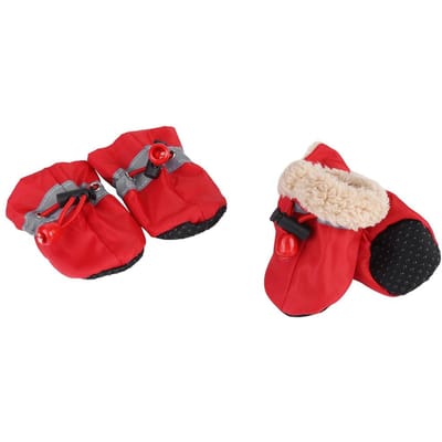 Lot de 4 chaussures antidérapantes pour chien, bottes, chaussettes pour chien, en coton doux rembourré, rouge #3 rouge