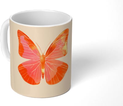 Mok - Koffiemok - Vlinder - Minimalistisch - Roze - Mokken - 350 ML - Beker - Koffiemokken - Theemok