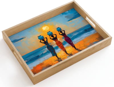 Dienblad hout 40x30 cm - Schootdienblad - Vrouwen - Strand - Zondsondergang - Borrelplank rechthoek - Plateau dienbladen