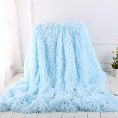 Elegante lichtblauwe deken - perfect voor het decoreren van banken, banken en vloermatten - warm en gezellig, ultrazachte spreien of autohoezen - pluche imitatiebont, microvezel polyester - 51 x 63 inch
