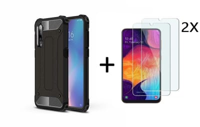 Hoesje Geschikt Voor Samsung Galaxy A50s/A30s Armor Hoesje Zwart + 2 stuks Tempered glass