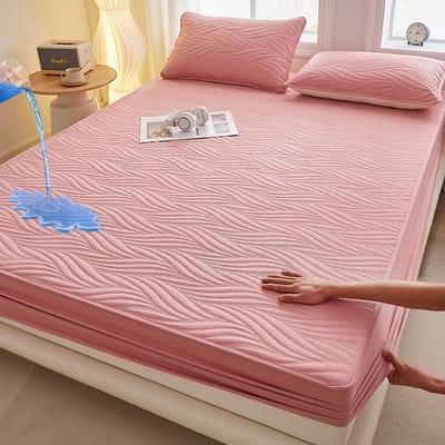 Matrashoes + 2 kussenslopen, TPU-laag voor waterdicht en ademend gebruik, geschikt voor matrassen tot 28 cm dik,Wolkenrode bonenpasta,180*200cm+kussensloop 48*74cm