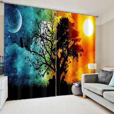 Natuur Kustlandschap 3D Landschap Moderne Dunne Wolk Raamgordijnen voor Woonkamer Slaapkamer Decor 2 Stuks Gratis Verzending W60H60(CM)x2pcs&Grommet Top orange
