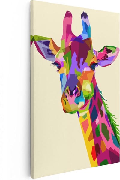 Artaza Canvas Schilderij Dierenkop - 20x30 cm - Klein - Wanddecoratie Giraffe Abstract - Muurdecoratie Pop Art - Kamer Accessoires Dieren