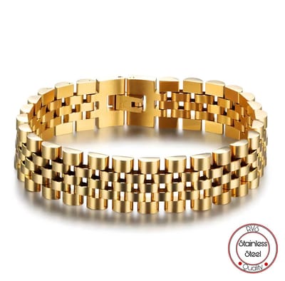 Jubilee Stijl Armband | Horlogeband Stijl | Goudkleurig | Armband Mannen | Staal | 15mm | Cadeau voor Man | Pin Remover | Cadeau
