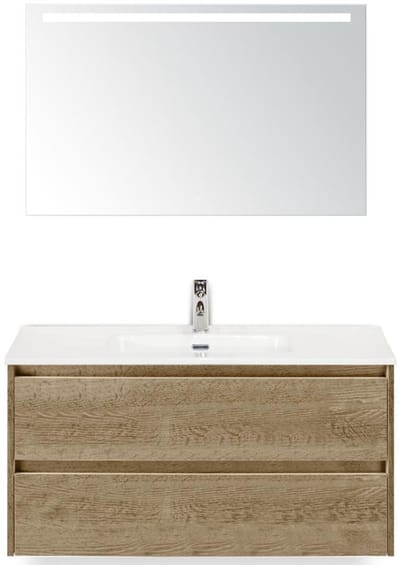 Dante Badmeubelset 100 cm - Natuur Eiken - Keramische Wastafel Wit Cover met Sence Spiegel