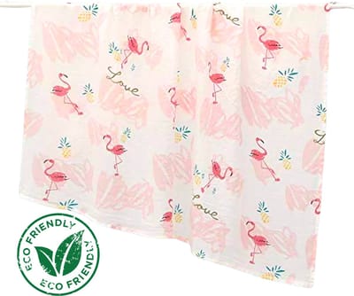 Duopack 2x BoefieBoef Tropische Flamingo Grote XL Hydrofiele Doek Baby - Duurzaam Eco Bamboe - Kerst en KraamCadeau - Swaddle, Inbakerdoek, Hydrofiele Luier & Babydeken - Roze Ananas Wit